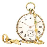 Exceptional French Gold Enameled Chatelaine Pocket Watch