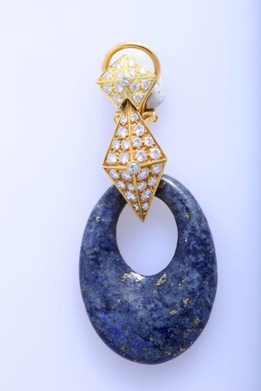 Women's 18kt Russian Lapis & Pave Diamond Drop Earrings