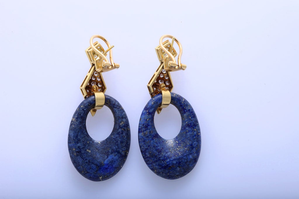 18kt Russian Lapis & Pave Diamond Drop Earrings 1