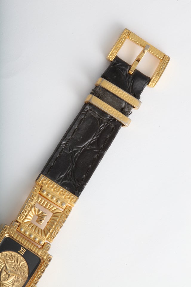 Women's Gianni Versace Gold and Black Medusa Watch With Greca