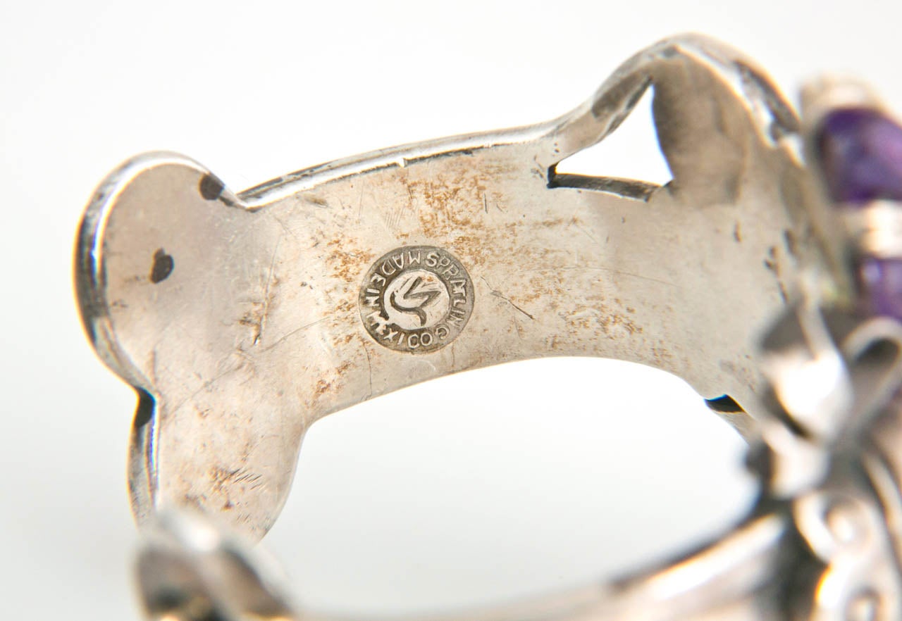 Contemporary Willian Spratling Sterling Silver Bracelet of Hands Holding Amethysts For Sale