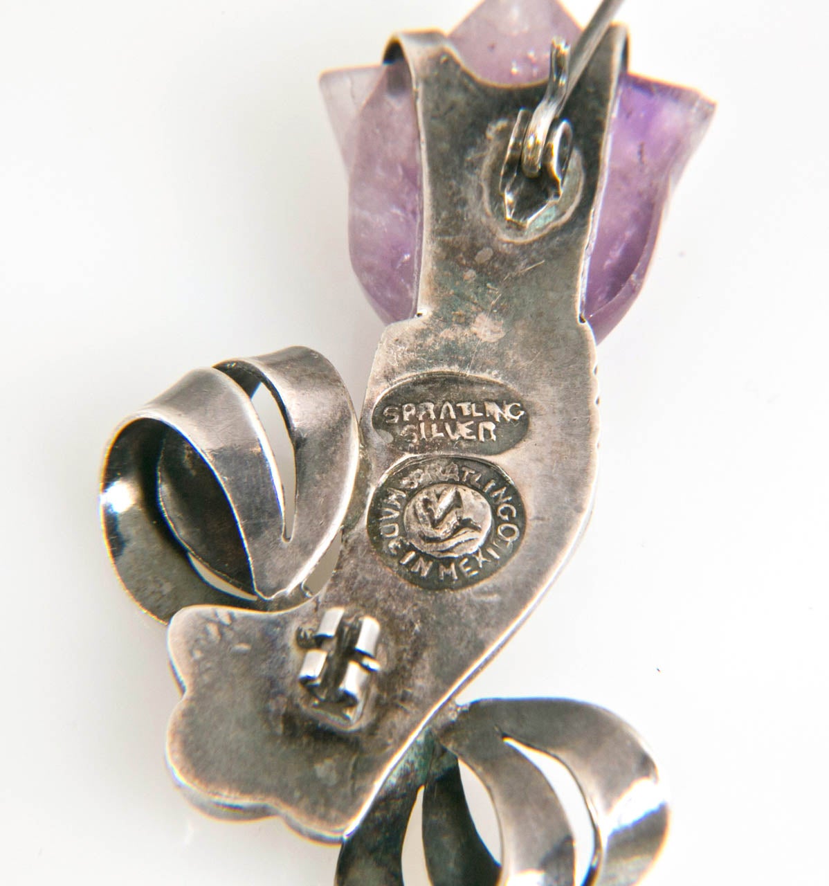 William Spratling's Unmatched Pair of Amethyst Sterling Silver Pins In Excellent Condition For Sale In Bedford, NY
