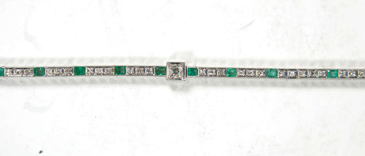 Women's Art Deco Emerald Diamond Bracelet