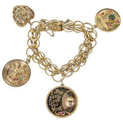 Vintage 1950s Gold Multi Charm Bracelet With Cartier Charm