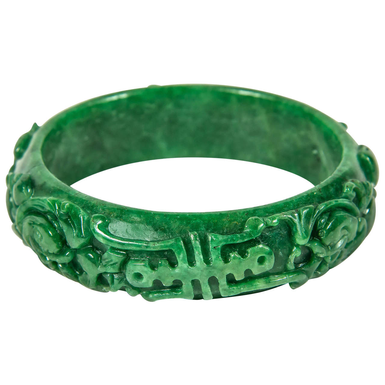 Vintage Green Stone Engraved Bracelet Bangle