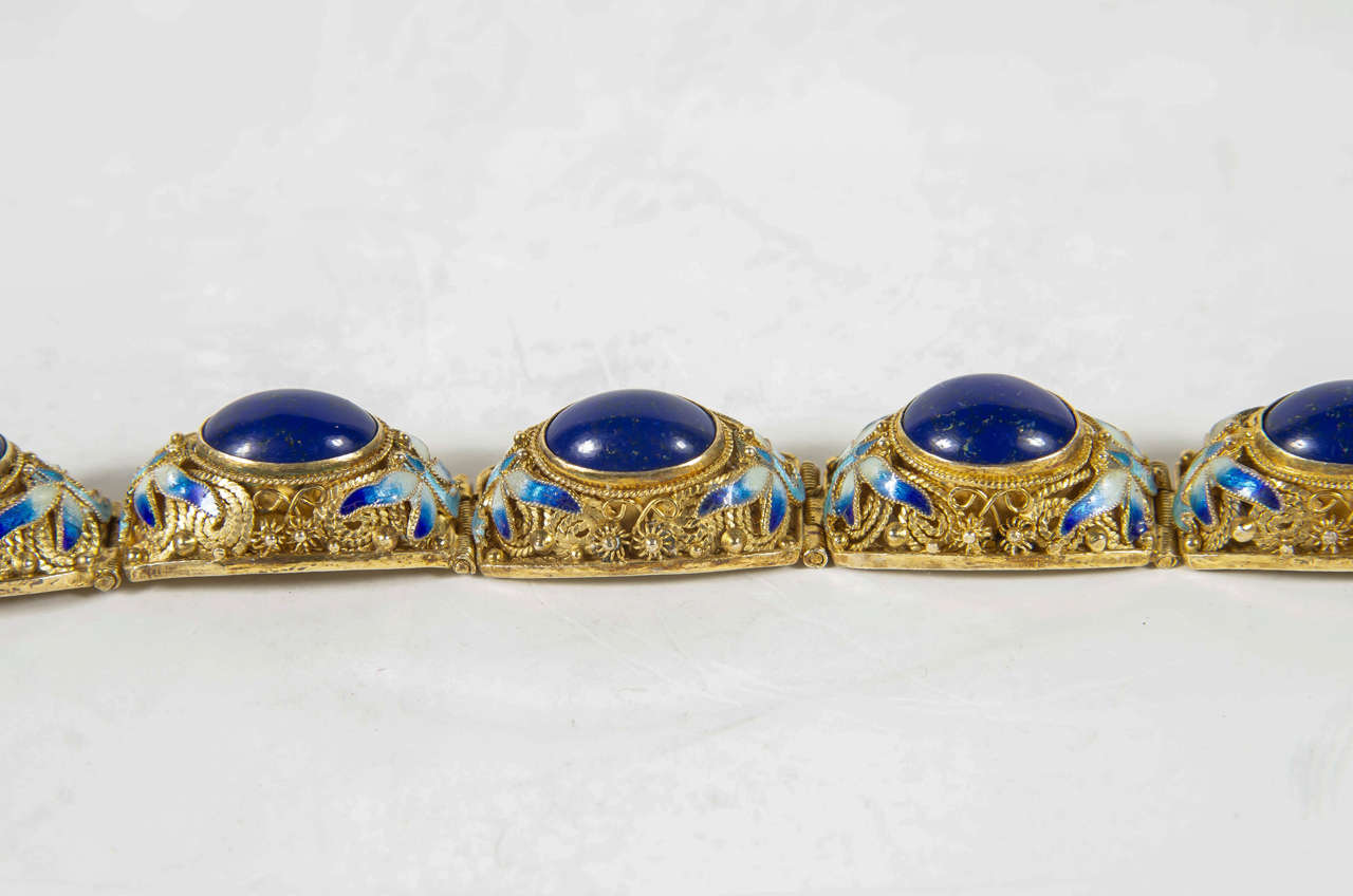 Women's Chinese Enamel Lapis Gold Washed Sterling Bracelet
