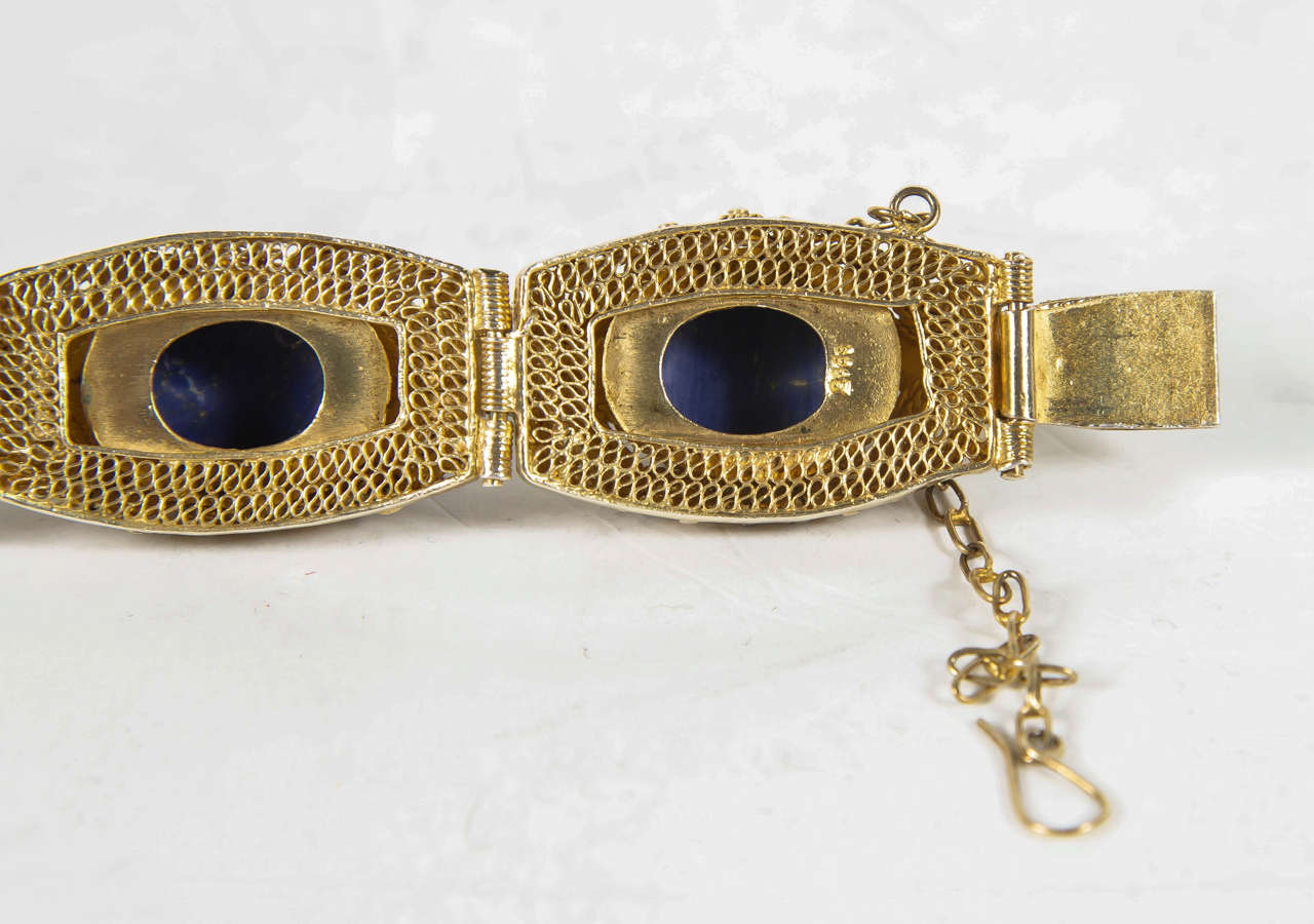 Chinese Enamel Lapis Gold Washed Sterling Bracelet 1