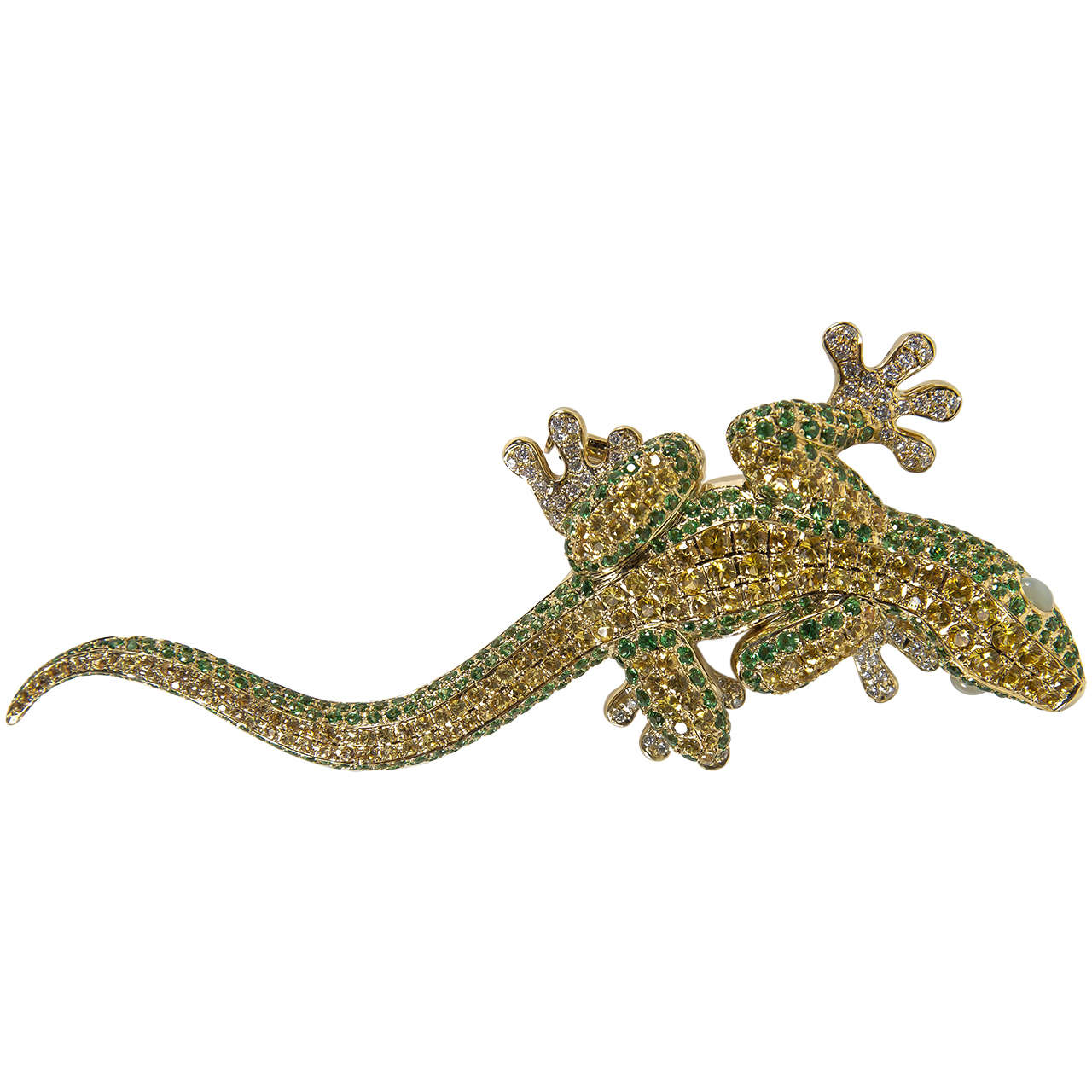 Cellini Glamorous Emerald Diamond Gold Salamander Brooch