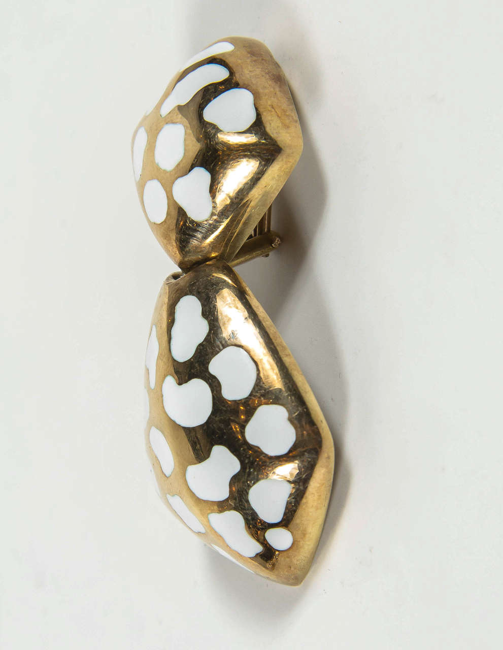 Modernist White Enamel Gold Drop Earrings 1