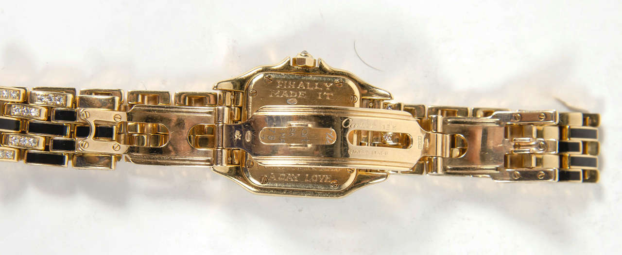 Cartier Lady's Yellow Gold Black Enamel Diamond Panthere Wristwatch 1