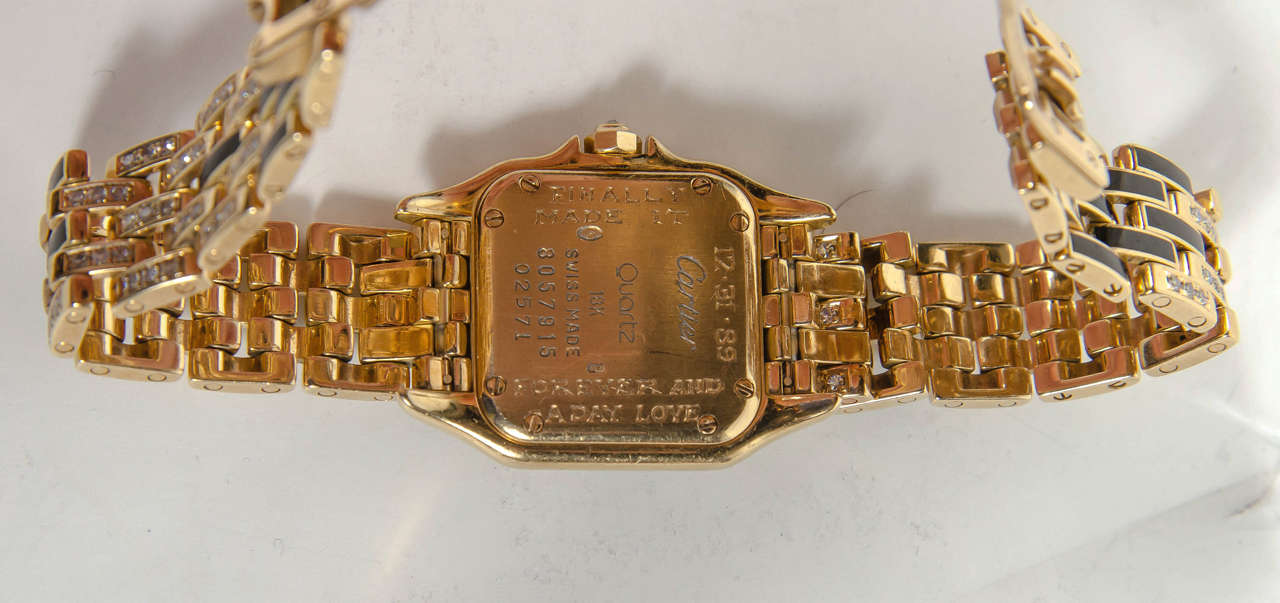 Cartier Lady's Yellow Gold Black Enamel Diamond Panthere Wristwatch 2