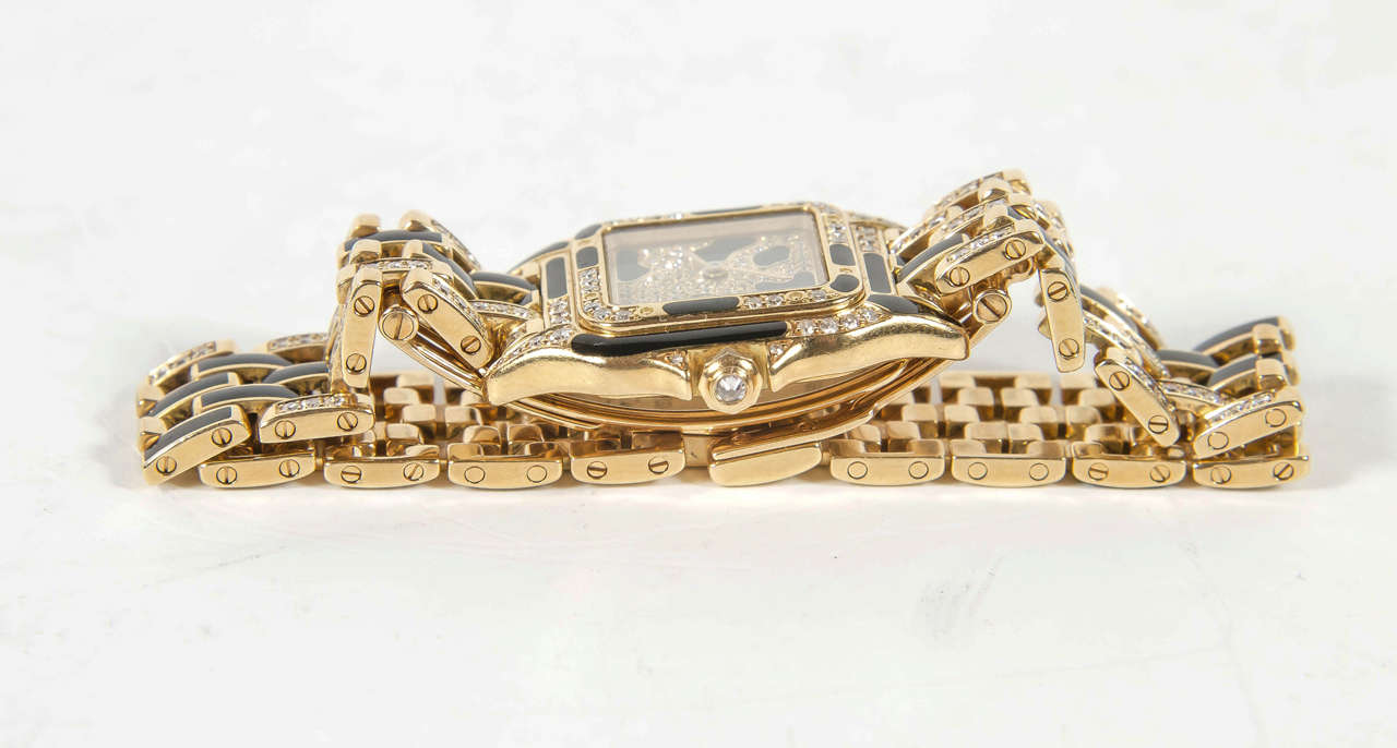 Cartier Lady's Yellow Gold Black Enamel Diamond Panthere Wristwatch 3