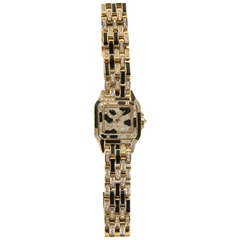 Retro Cartier Lady's Yellow Gold Black Enamel Diamond Panthere Wristwatch