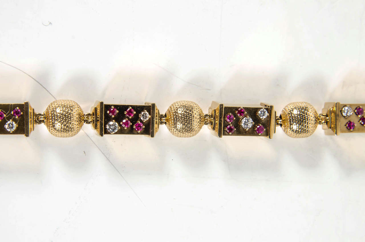 Women's 1940s Retro Ruby Diamond Rose Gold Link Bracelet