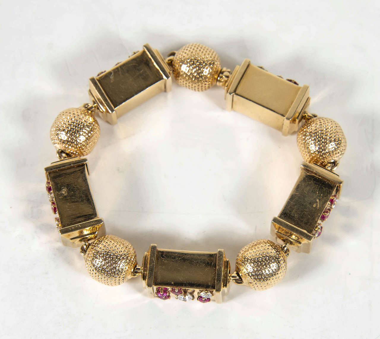 1940s Retro Ruby Diamond Rose Gold Link Bracelet 3
