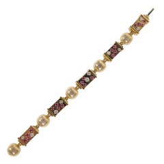 1940s Retro Ruby Diamond Rose Gold Link Bracelet