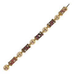 1940s Retro Ruby Diamond Rose Gold Link Bracelet 4