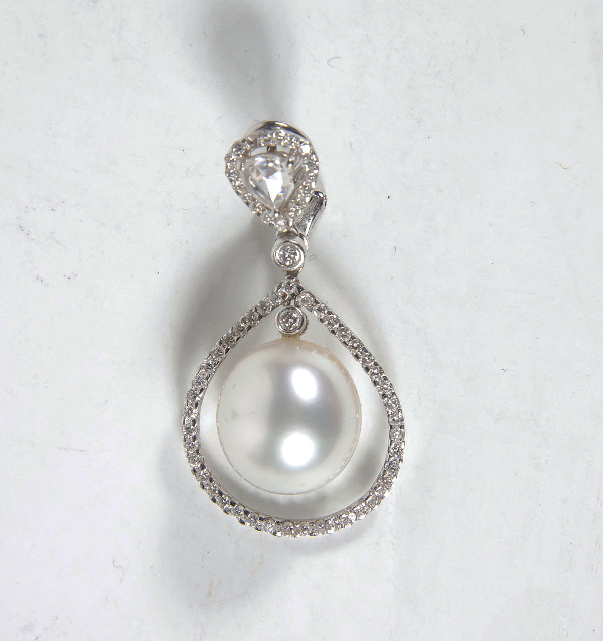Elegant Pair of Hanging Pearl  Diamond Gold Earrings