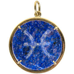 Vintage Aldo Cipullo Zodiac Pisces Lapis Lazuli Gold Pendant Charm