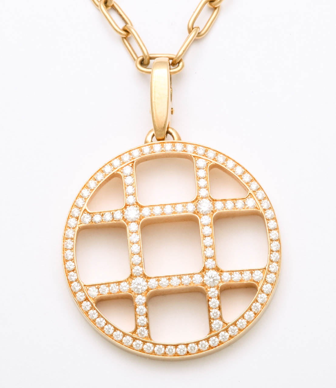 Cartier Pasha de Cartier Diamond Gold Circle Pendant Chain Necklace In Excellent Condition For Sale In New York , NY