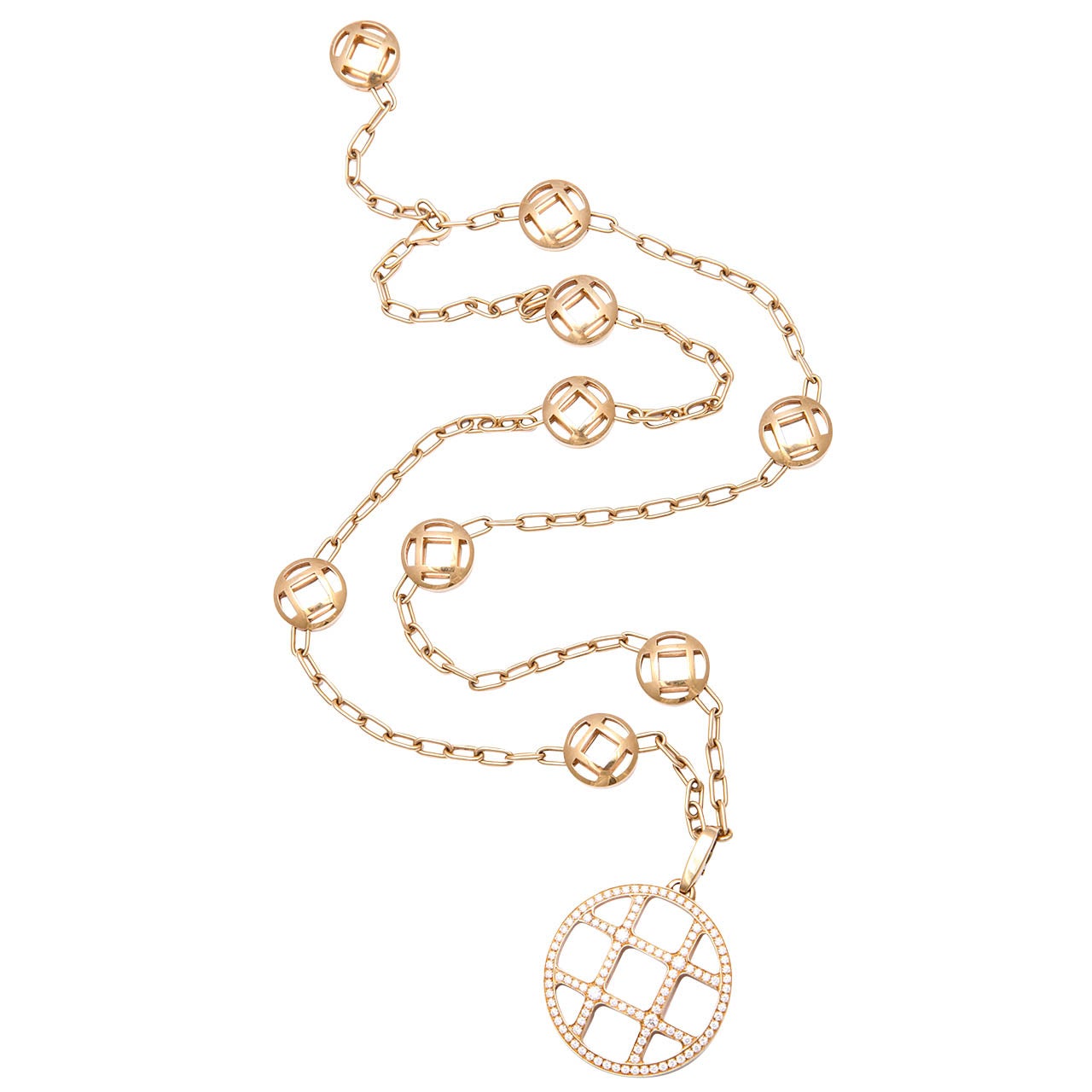 Cartier Pasha de Cartier Diamond Gold Circle Pendant Chain Necklace For Sale