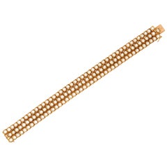 Van Cleef & Arpels VCA Gold Three Row Diamond Bracelet