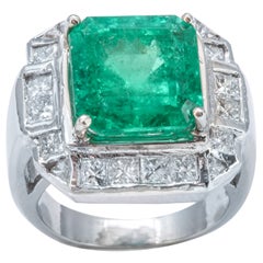 Natural Colombian Emerald Diamond Platinum Ring