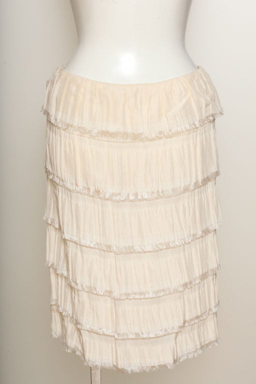 Rodarte ivory white silk tiered skirt.
Silk lining.