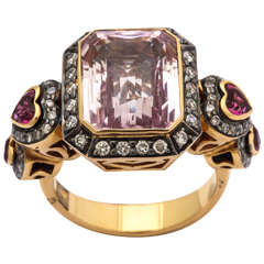 Impressive Kunzite Pink Tourmaline Diamond Gold Ring