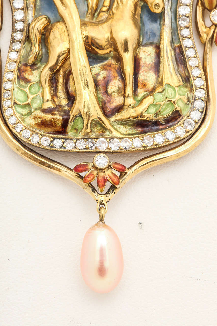 Women's Spectacular Plique-à-Jour Enamel Gold Horse Necklace For Sale