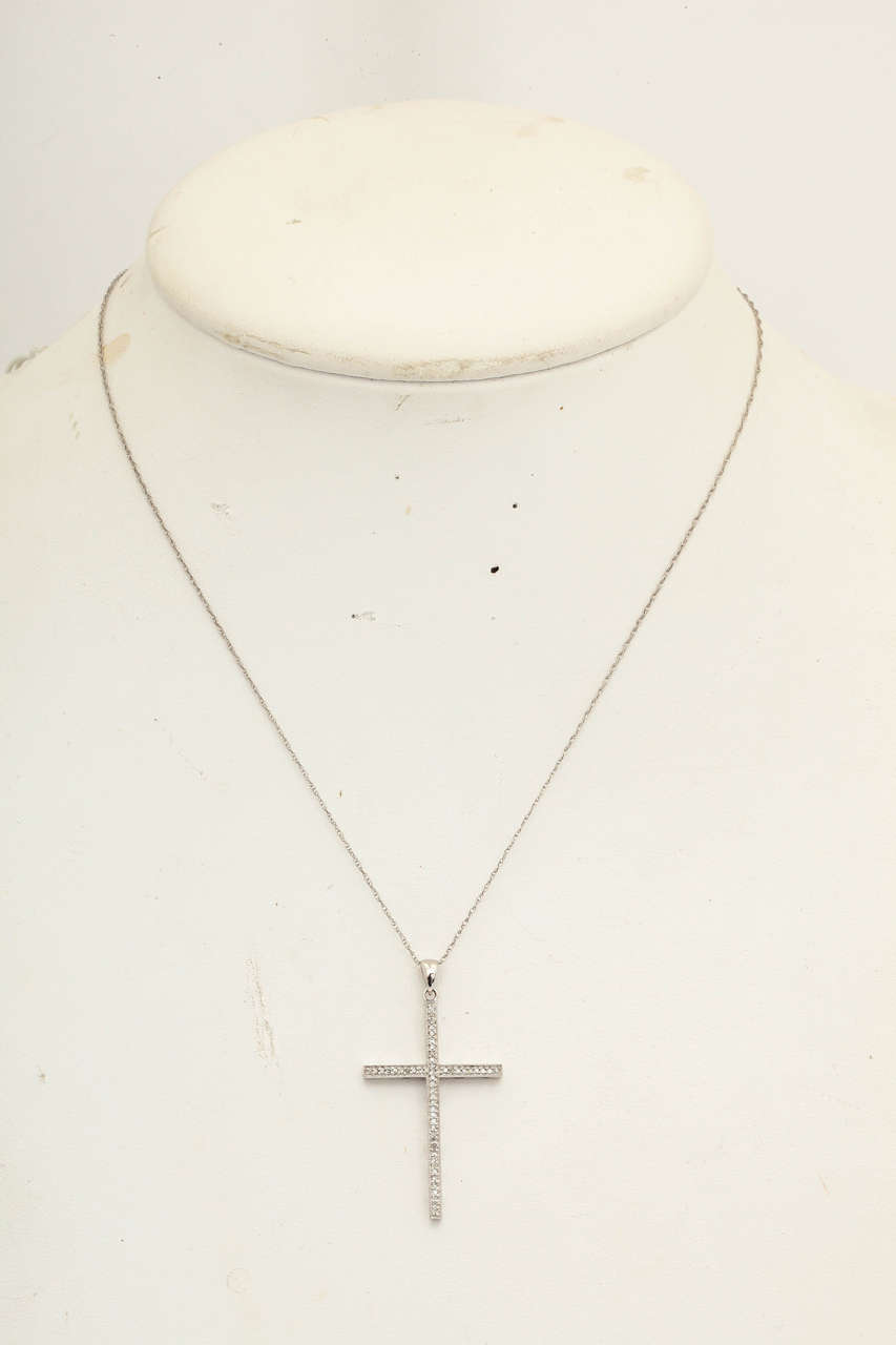 Contemporary Diamond White Gold Cross Pendant For Sale