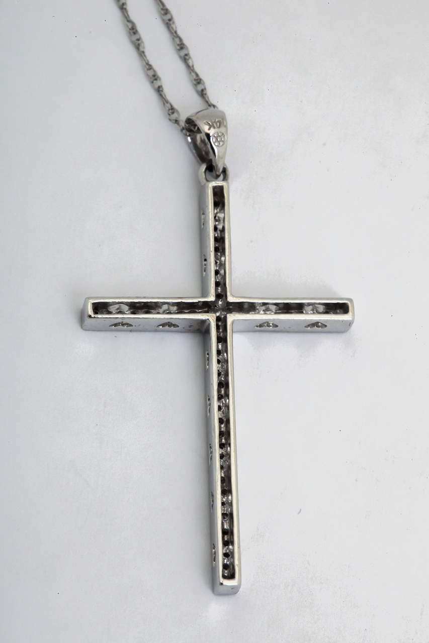 Diamond White Gold Cross Pendant For Sale 1