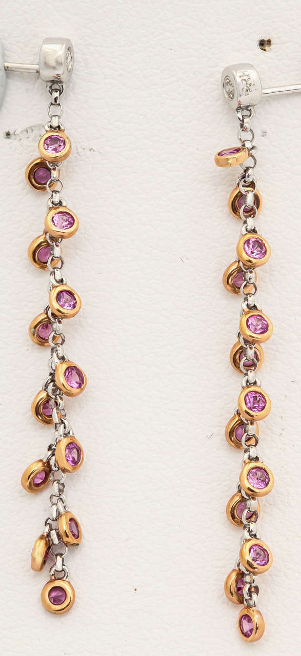 Women's Lovely Pink Sapphire Diamond Gold Dangle Earrings