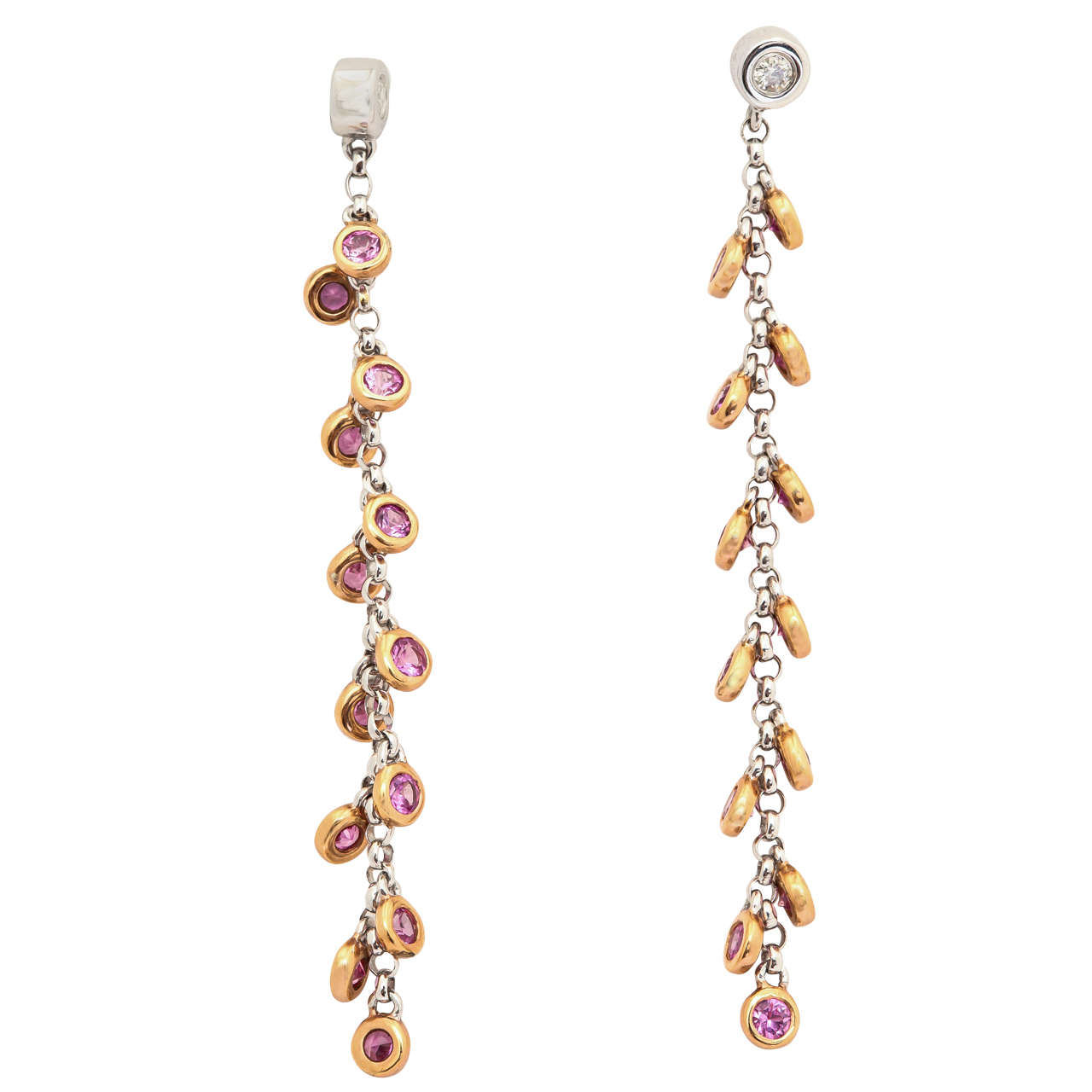 Lovely Pink Sapphire Diamond Gold Dangle Earrings