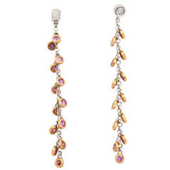 Lovely Pink Sapphire Diamond Gold Dangle Earrings 8