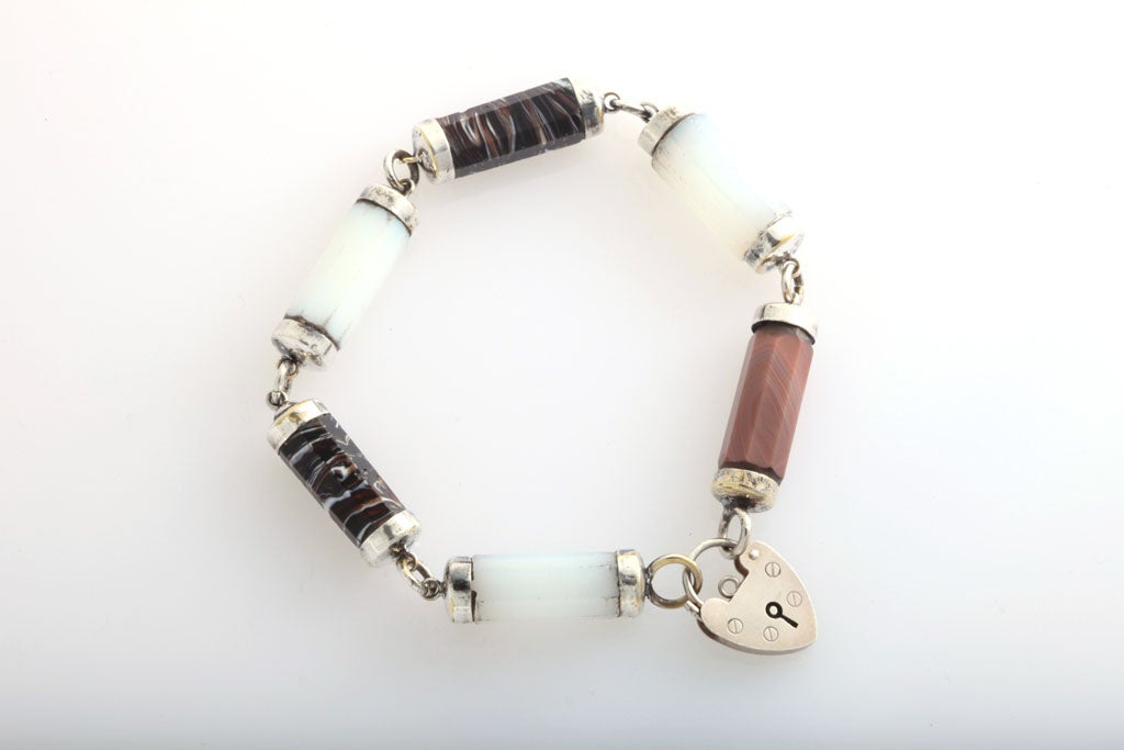 Sterling silver and Scottish agate bracelet, Scotland, Ca. 1870's-1880's. @8 1/2
