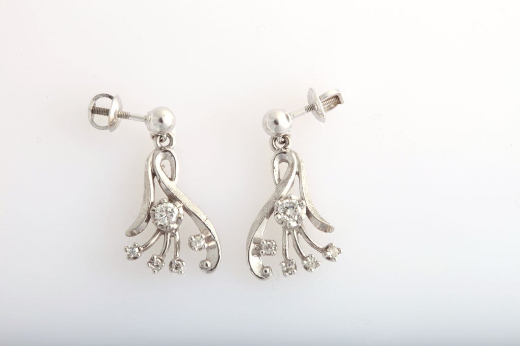 Retro 14K white gold and diamond earrings, American, Ca. 1950's. @1
