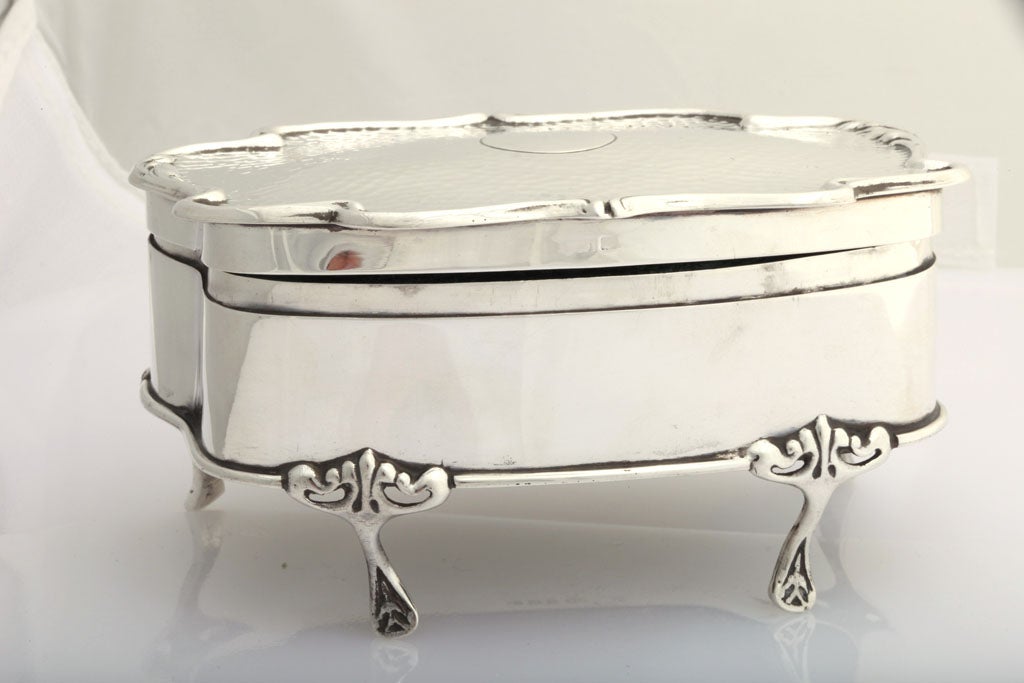 English Footed, Hammered Sterling Silver Jewelry Box