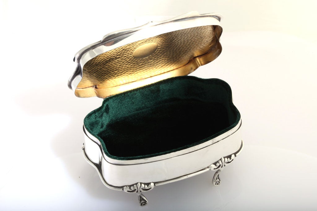 20th Century Footed, Hammered Sterling Silver Jewelry Box