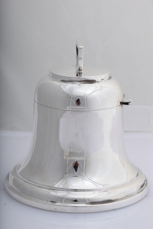 Large, Edwardian-style, sterling silver, bell-form inkwell, Birmingham, England, year-hallmarked for 1927. Maker's mark is rubbed. Measures: 5 inches high x 4 1/2 inches diameter (at widest point). Weighted base. Has original glass liner. Underside