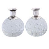 Pair of Sterling Silver-Mounted Controlled Bubbles Candlesticks