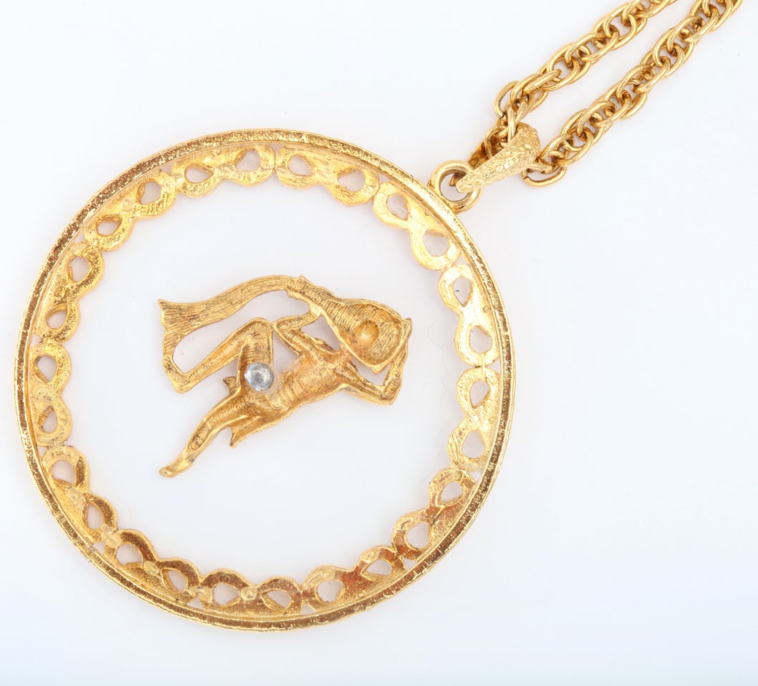 Goldtone and Lucite Zodiac Pendant Necklace 1