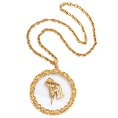Vintage Goldtone and Lucite Zodiac Pendant Necklace