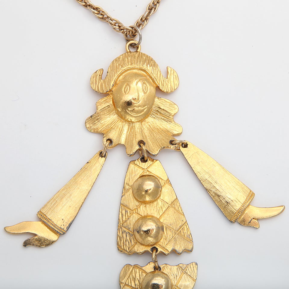 Goldtone Harlequin Pendant Necklace In Excellent Condition In Stamford, CT