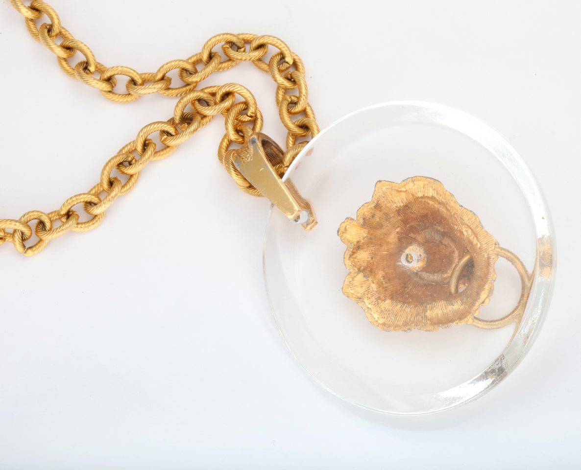 Women's Goldtone and Lucite Lion Pendant Necklace, Costume Jewelry For Sale