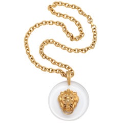 Goldtone and Lucite Lion Pendant Necklace 12