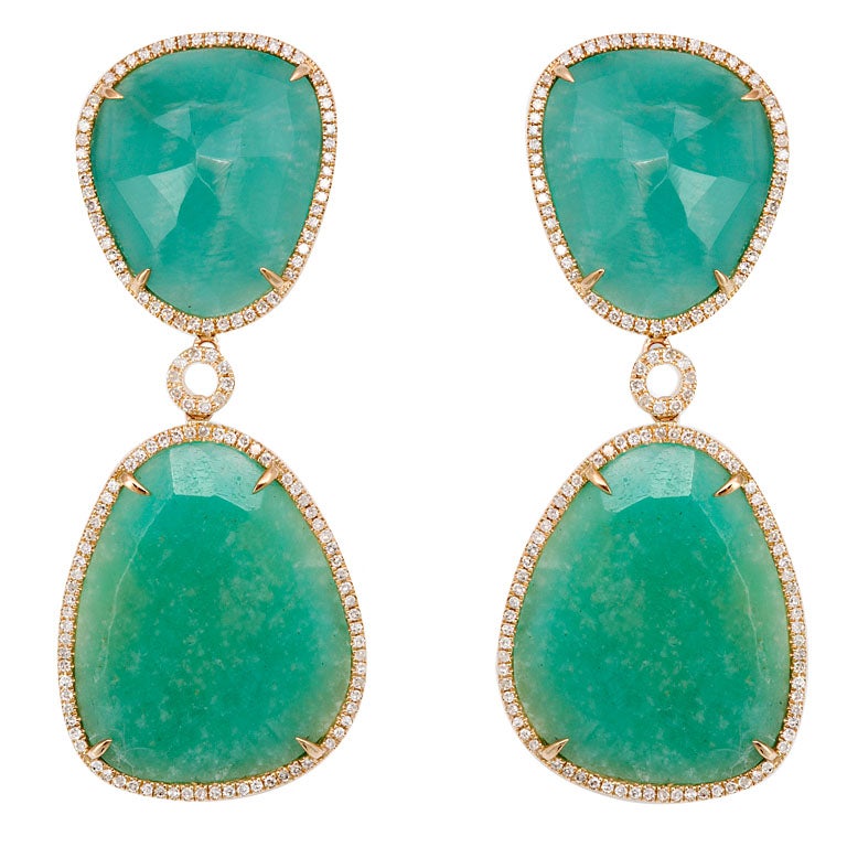 Amazonite Drop and Diamond Earrings