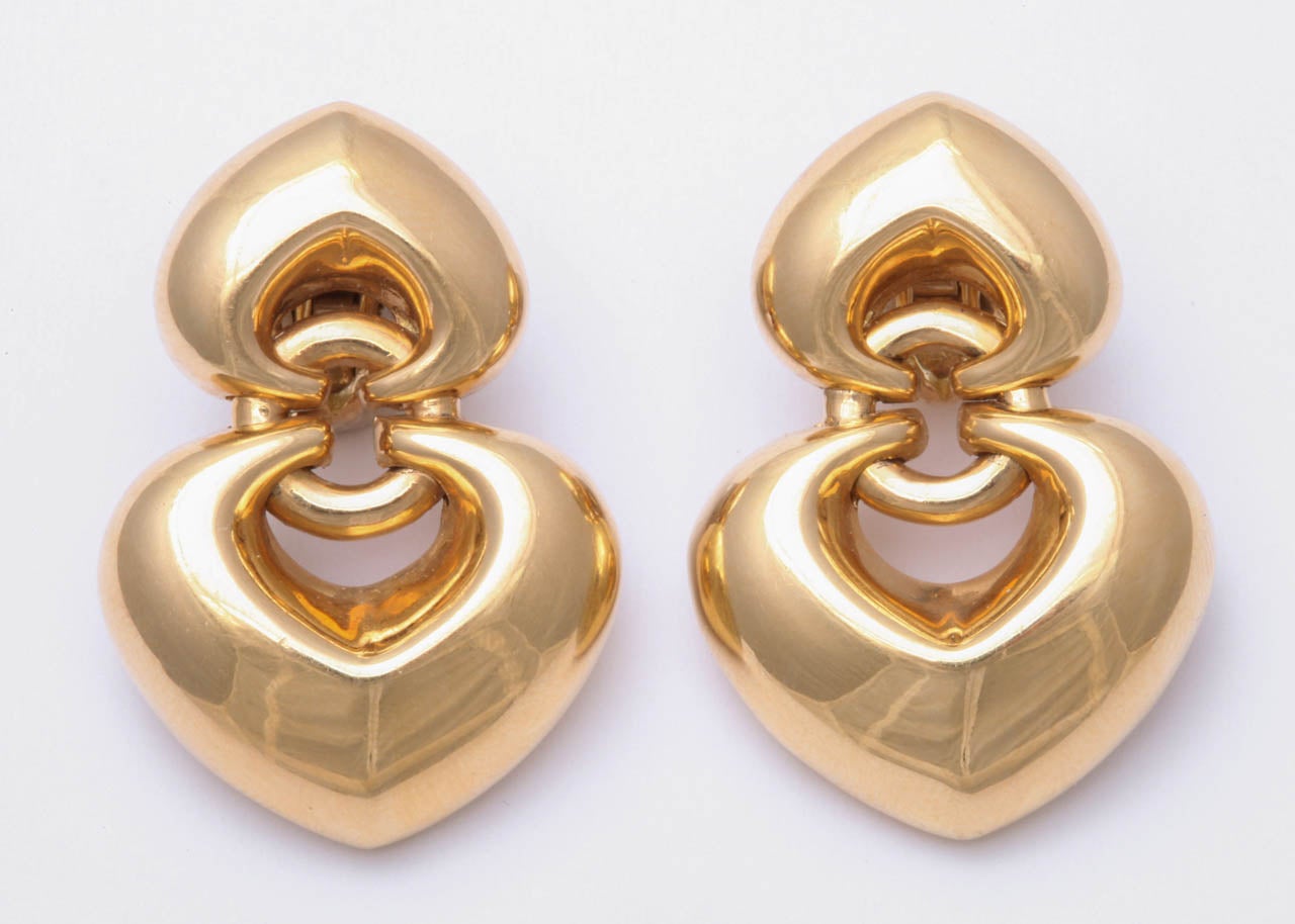 18 Carat Gold Heart Earrings signed by Bulgari.