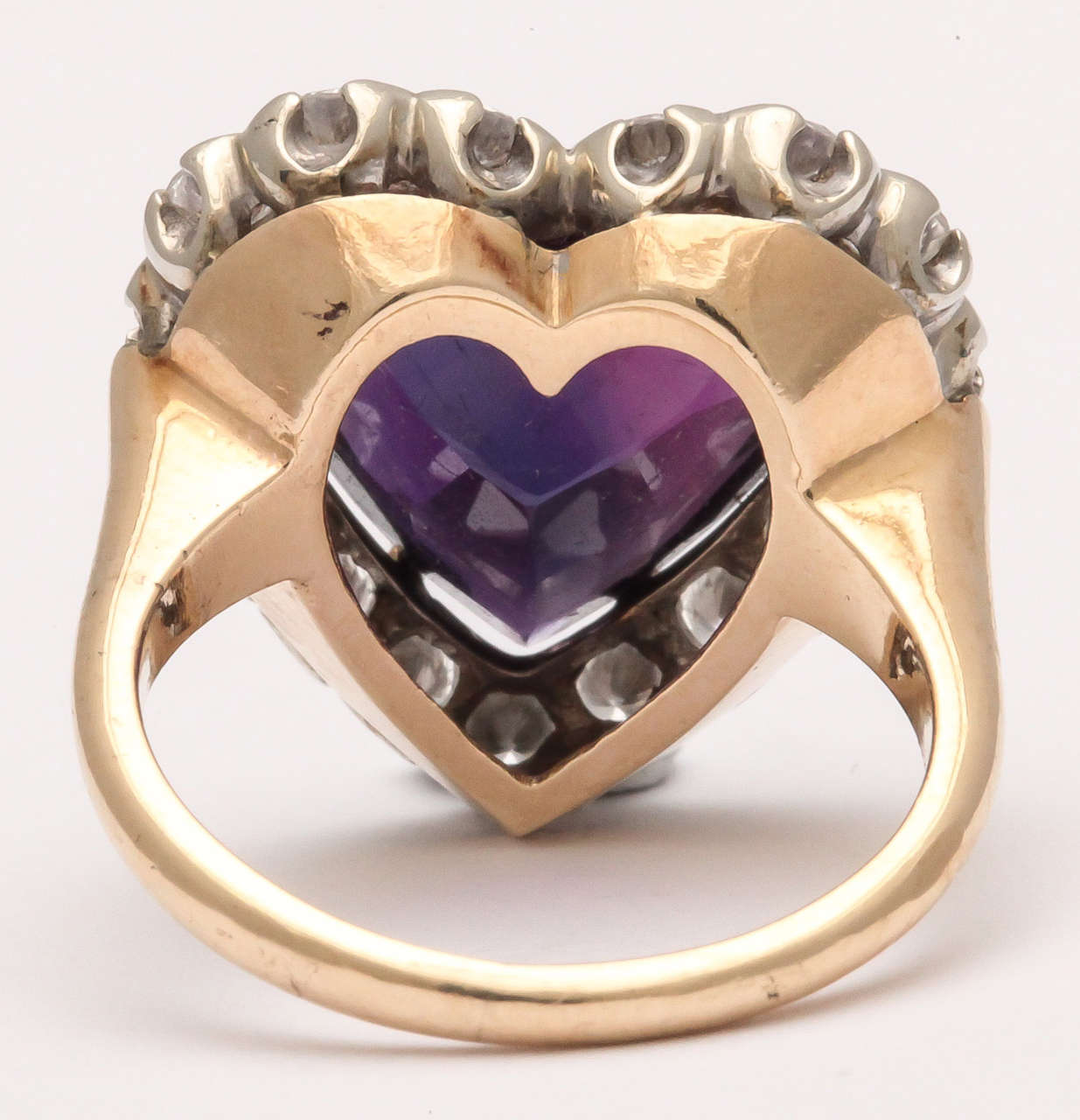 Amethyst Diamond Gold Heart Shaped Ring 1