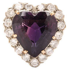 Amethyst Diamond Gold Heart Shaped Ring